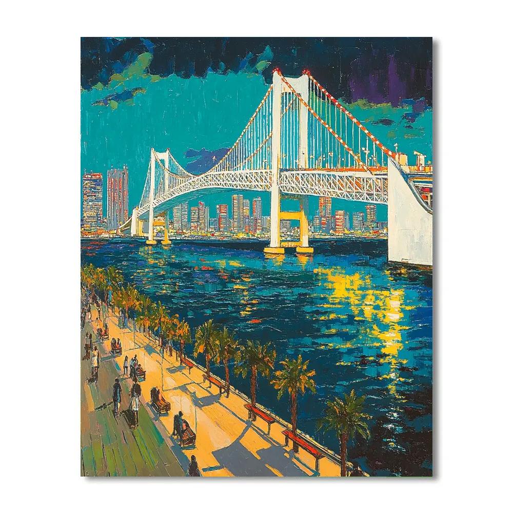 Tokyo Odaiba Waterfront Rainbow Bridge View Japan paint by color
