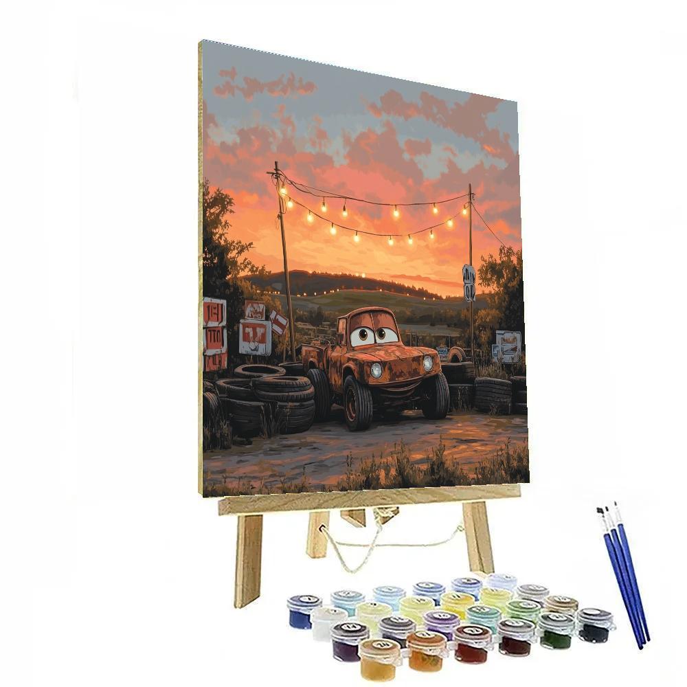 Mater Tow Yard Sunset Chill Disney Inspired paint by numbers