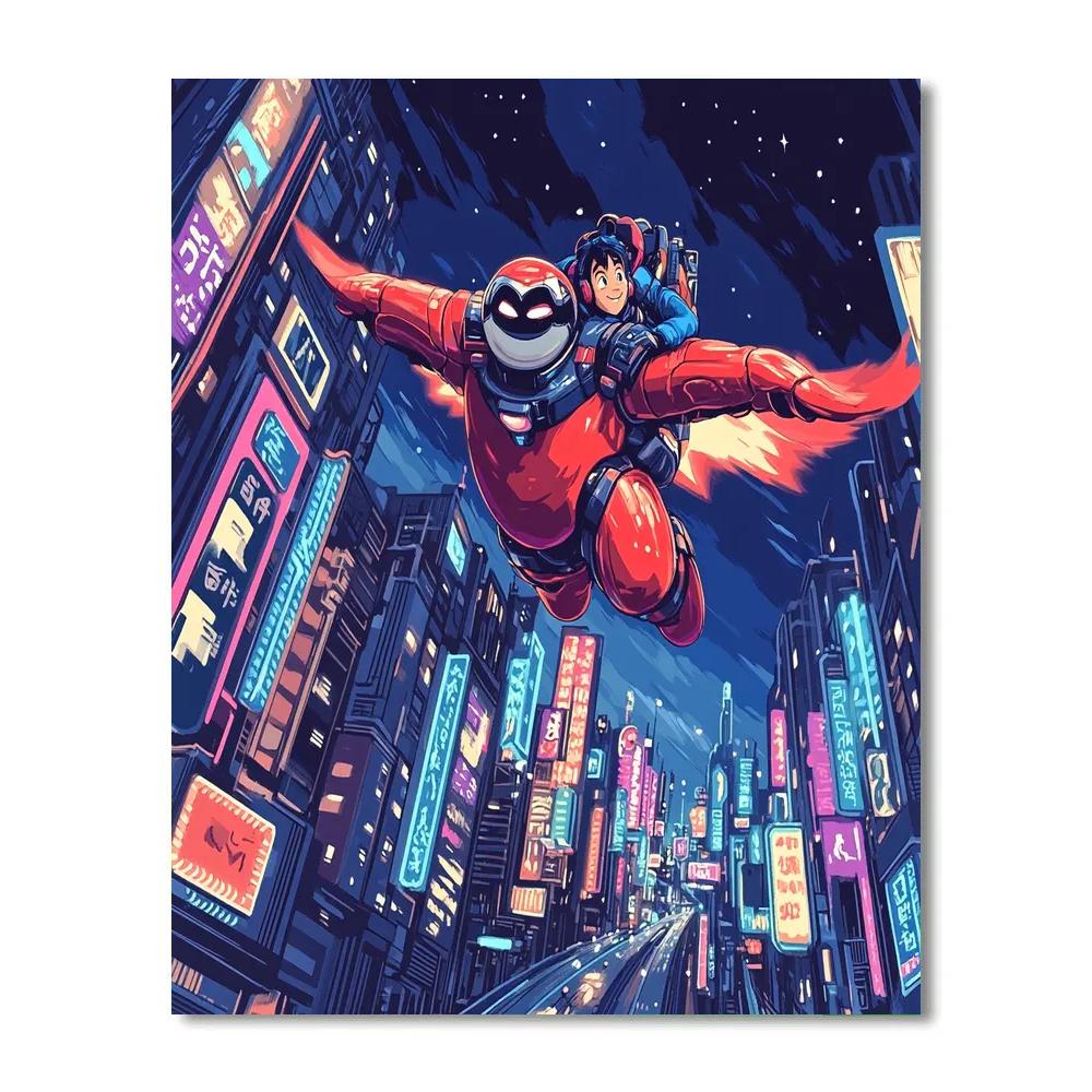 Baymax And Hiro City Sky Glide Disney Inspired Paint by numbers art