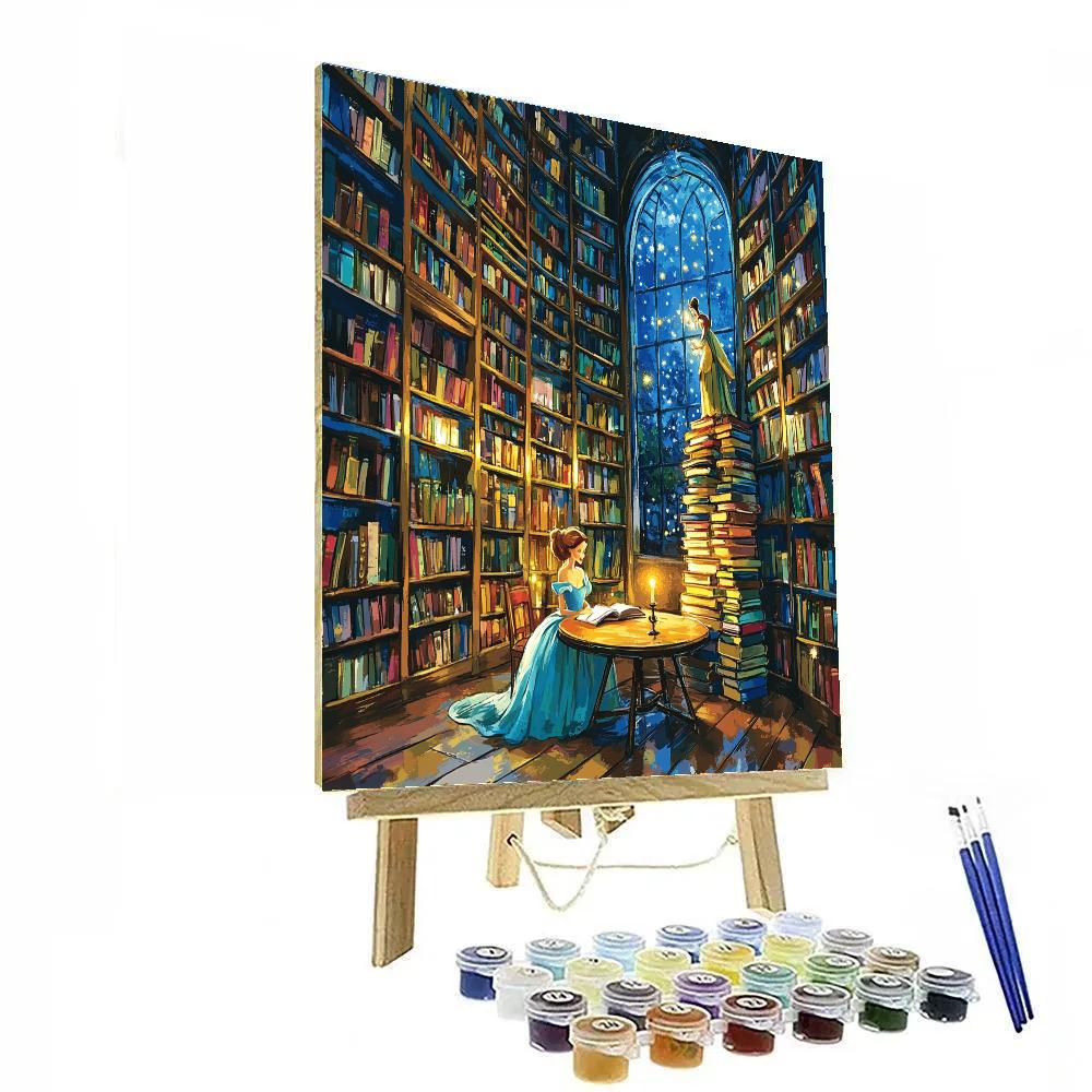 Belle And Lumiere Enchanted Library Evening Disney Inspired Number painting