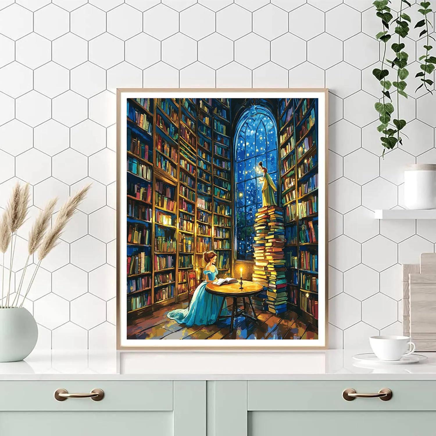 Belle And Lumiere Enchanted Library Evening Disney Inspired Number painting