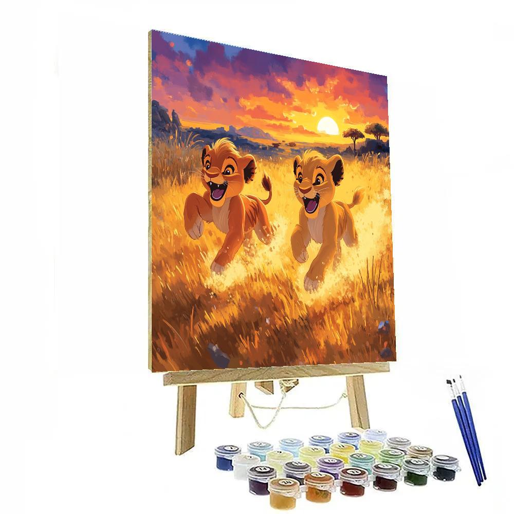 Simba And Nala Savannah Sunset Chase Disney Inspired Painting by numbers kit