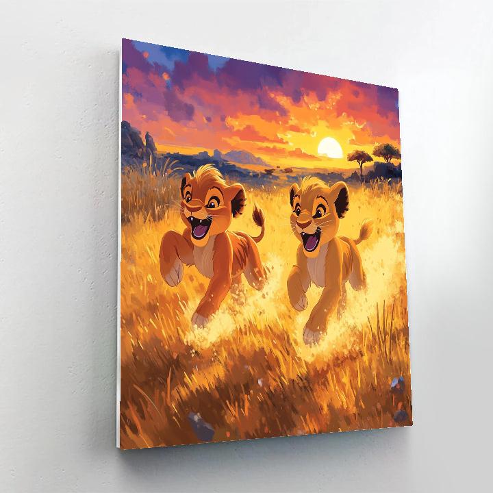 Simba And Nala Savannah Sunset Chase Disney Inspired Painting by numbers kit