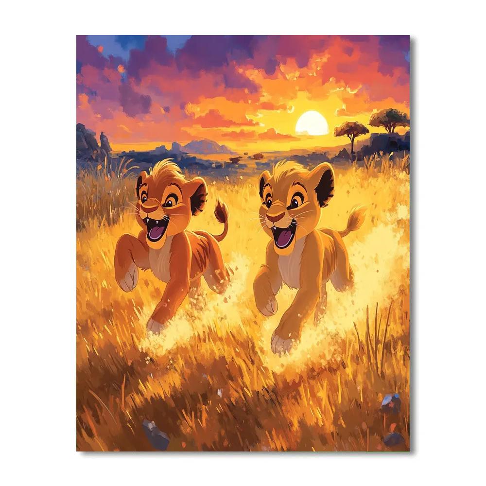 Simba And Nala Savannah Sunset Chase Disney Inspired Painting by numbers kit