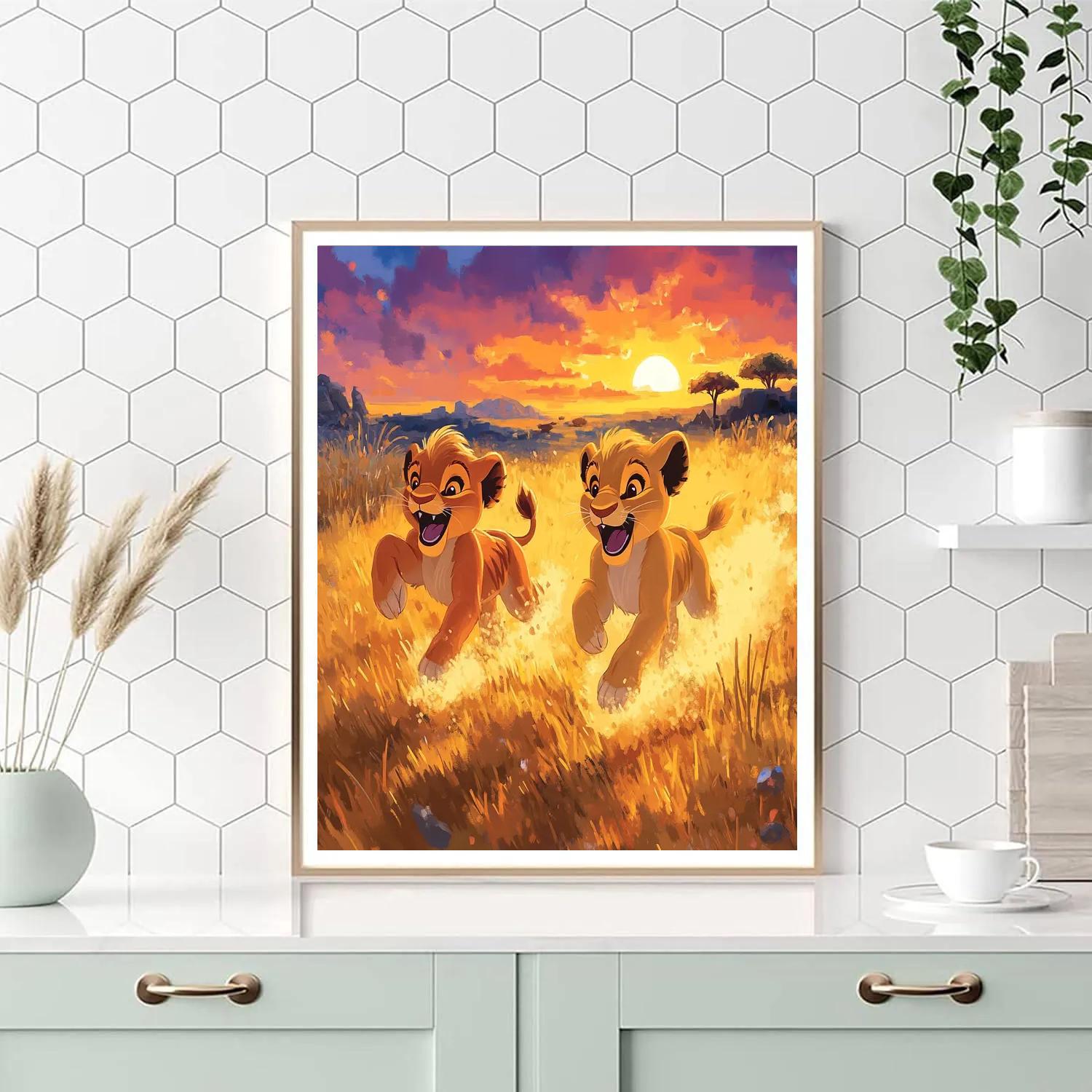 Simba And Nala Savannah Sunset Chase Disney Inspired Painting by numbers kit