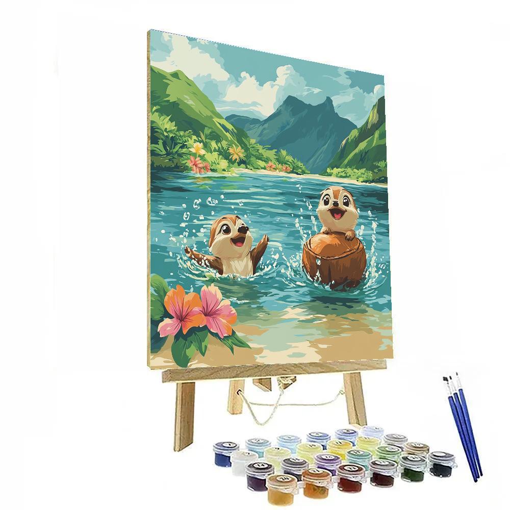 Pua And Hei Hei Lagoon Coconut Fun Disney Inspired paint by color