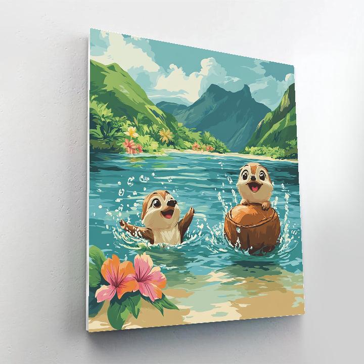 Pua And Hei Hei Lagoon Coconut Fun Disney Inspired paint by color