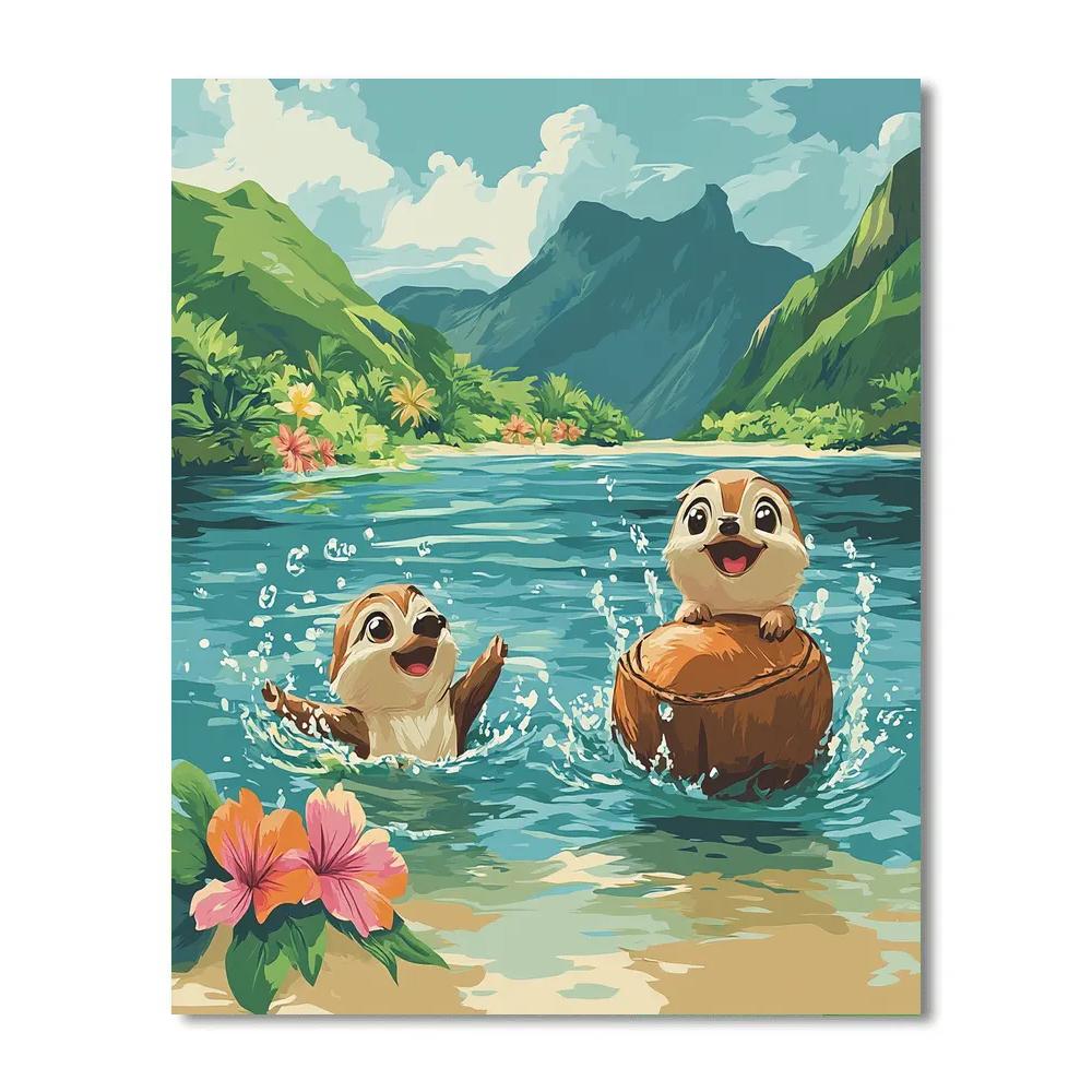 Pua And Hei Hei Lagoon Coconut Fun Disney Inspired paint by color