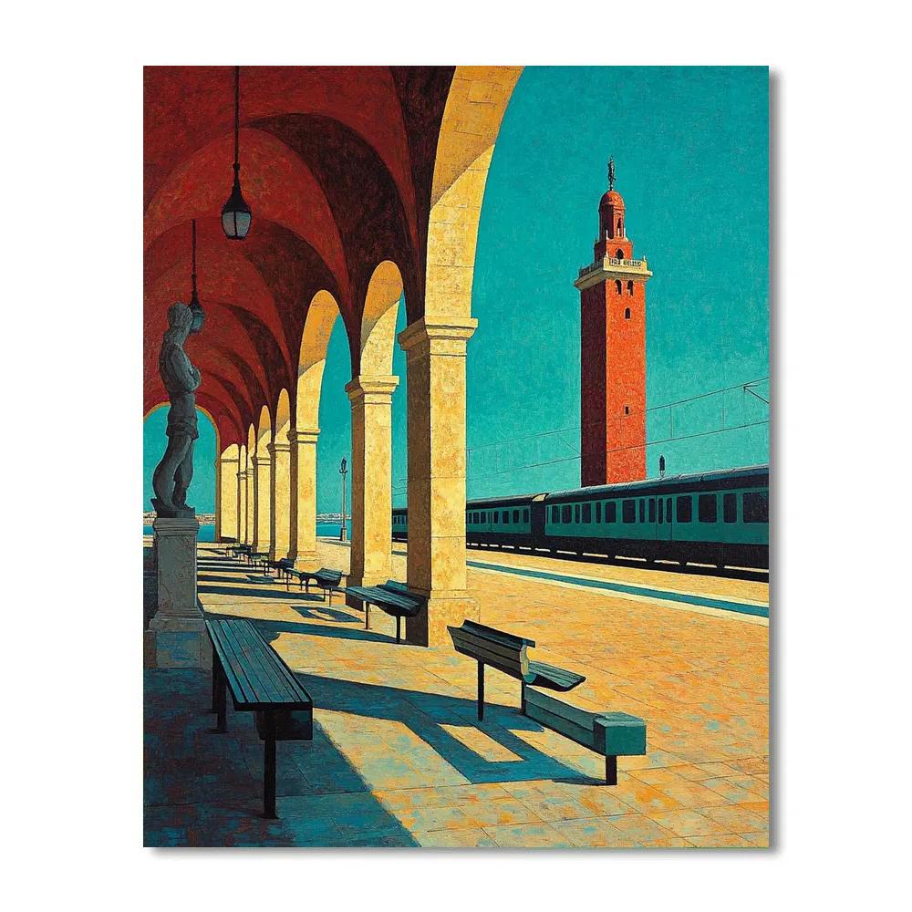 Giorgio De Chirico Inspired Red Tower Square Paint by numbers kits