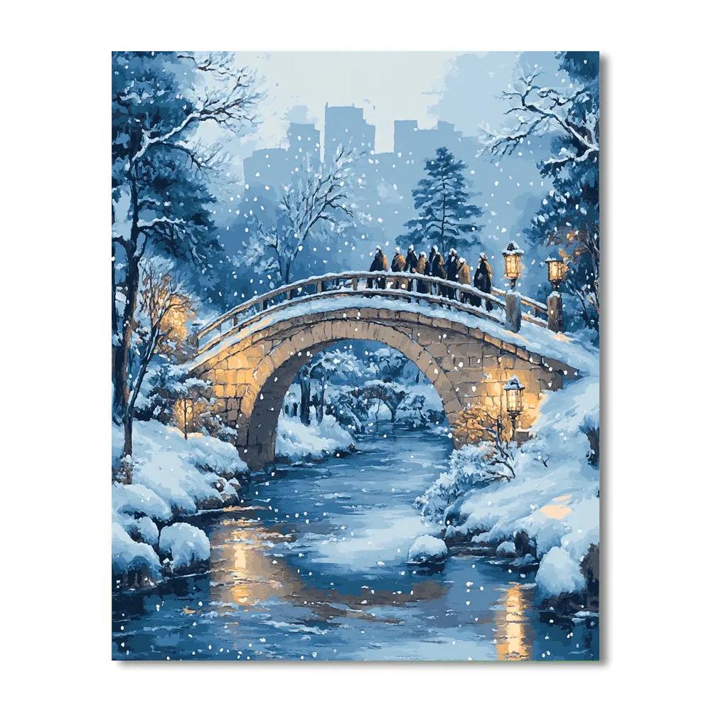 Hiroshige Inspired Snow On Red Bridge Numbered painting kits