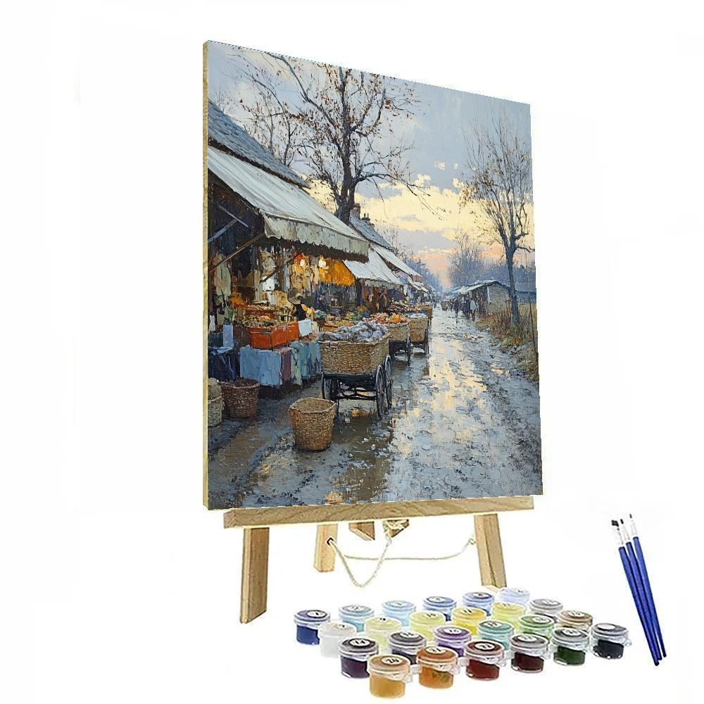 Camille Pissarro Inspired Village Market Morning paint by numbers