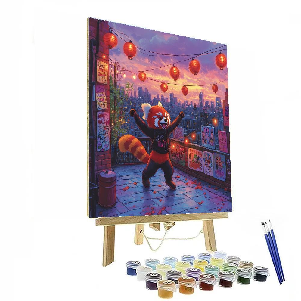 Mei Panda Party Rooftop Dance Disney Inspired Painting by numbers kit