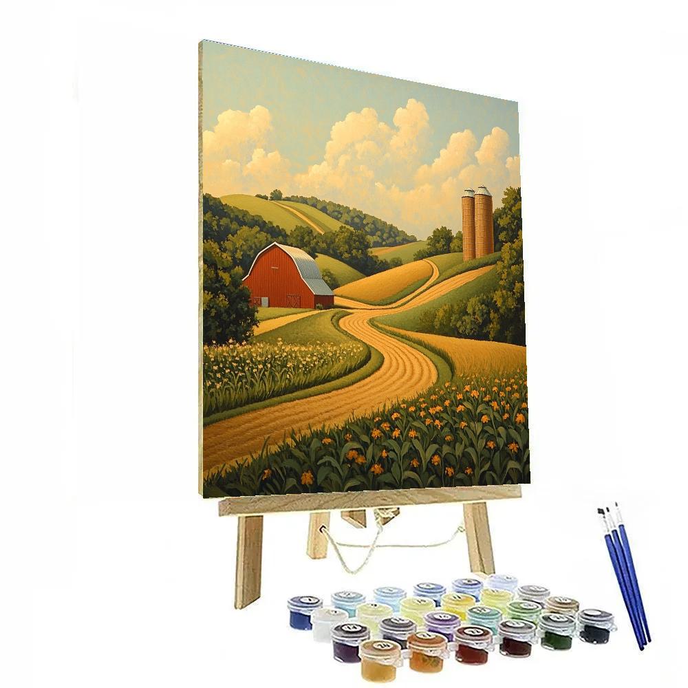 Grant Wood Inspired Barn And Silo Lines painting number kit