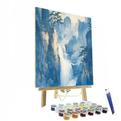 Hokusai Inspired Pine And Waterfall Mist Number painting