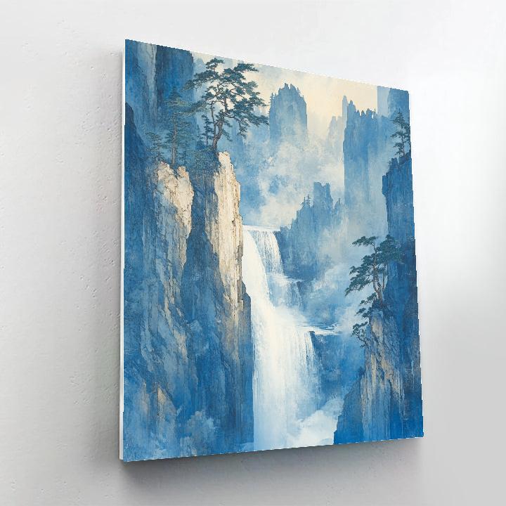 Hokusai Inspired Pine And Waterfall Mist Number painting