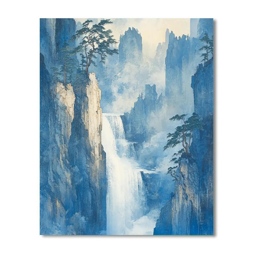 Hokusai Inspired Pine And Waterfall Mist Number painting