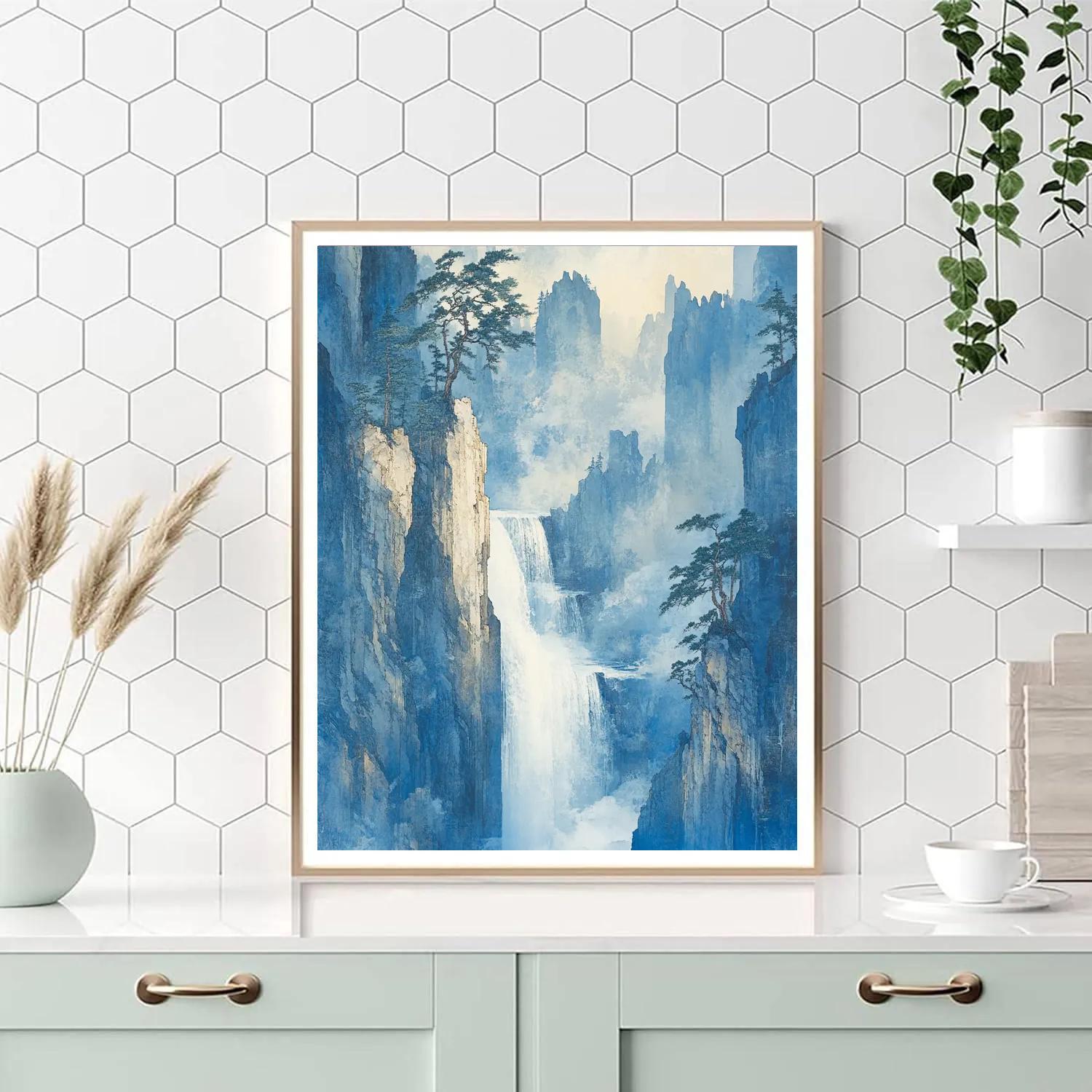Hokusai Inspired Pine And Waterfall Mist Number painting