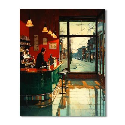 Edward Hopper Inspired Morning Coffee Window DIY paint by numbers