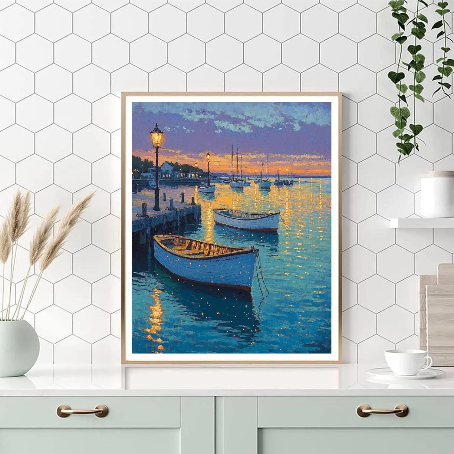 Seurat Inspired Evening Harbor Lights DIY paint by numbers