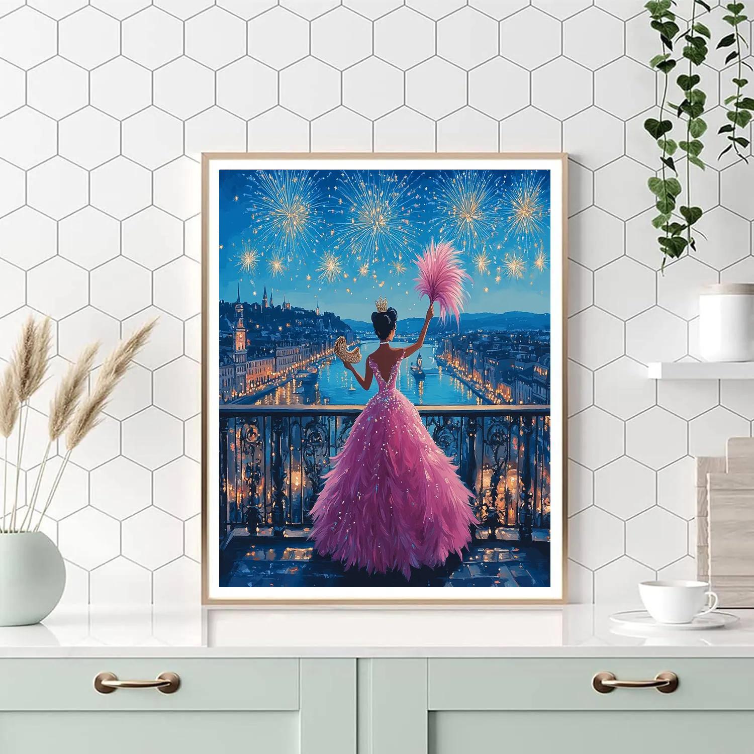 Charlotte La Bouff Masquerade Balcony Twirl Disney Inspired Number painting