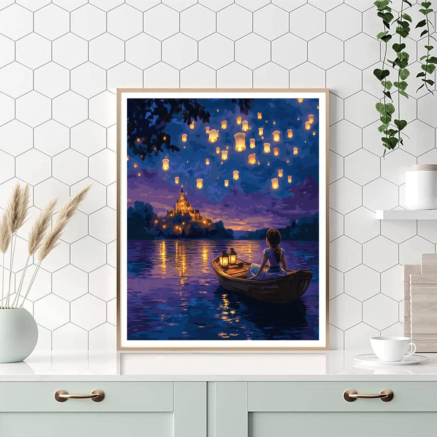 Flynn Rider Lantern Boat Smile Disney Inspired painting number kit