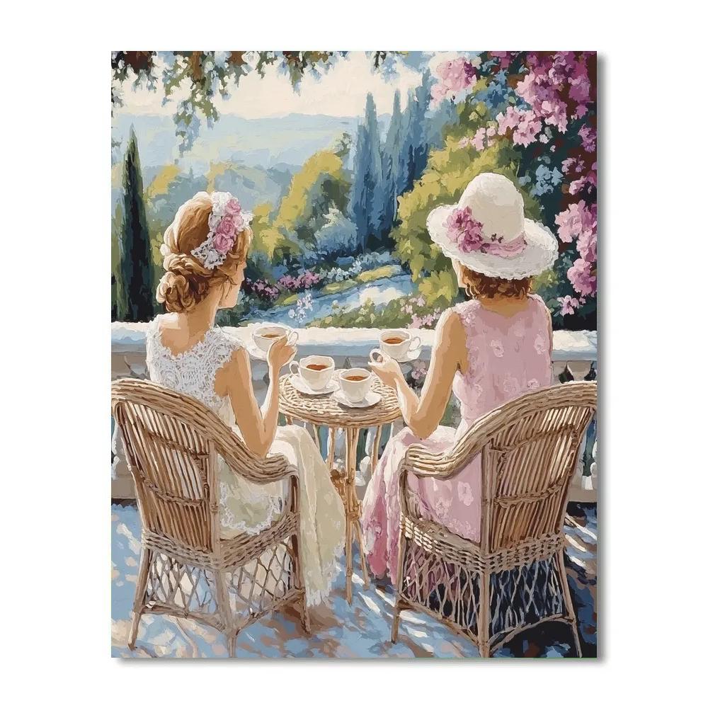 Mary Cassatt Inspired Tea On The Veranda paint by number