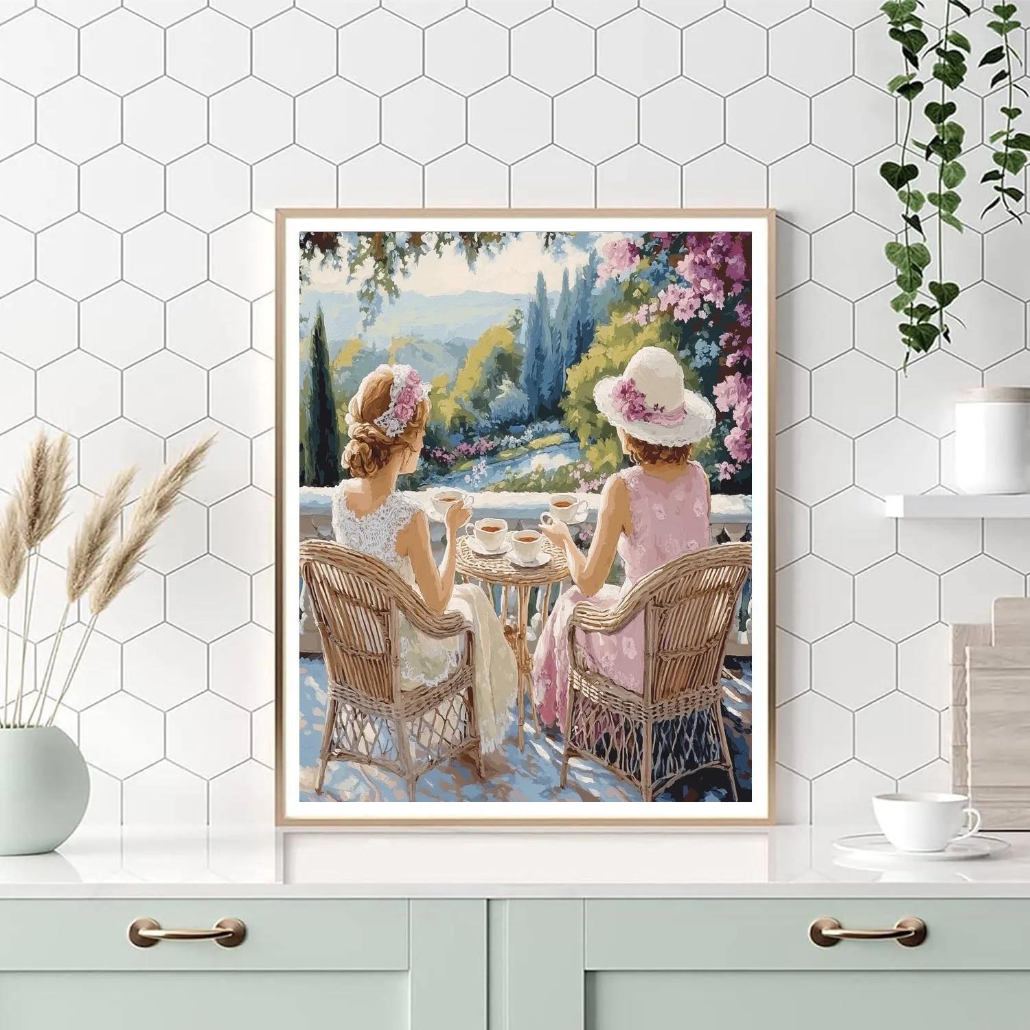 Mary Cassatt Inspired Tea On The Veranda paint by number