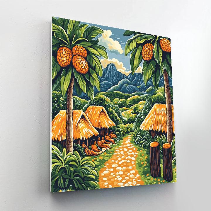 Gauguin Inspired Red Earth Village paint by numbers