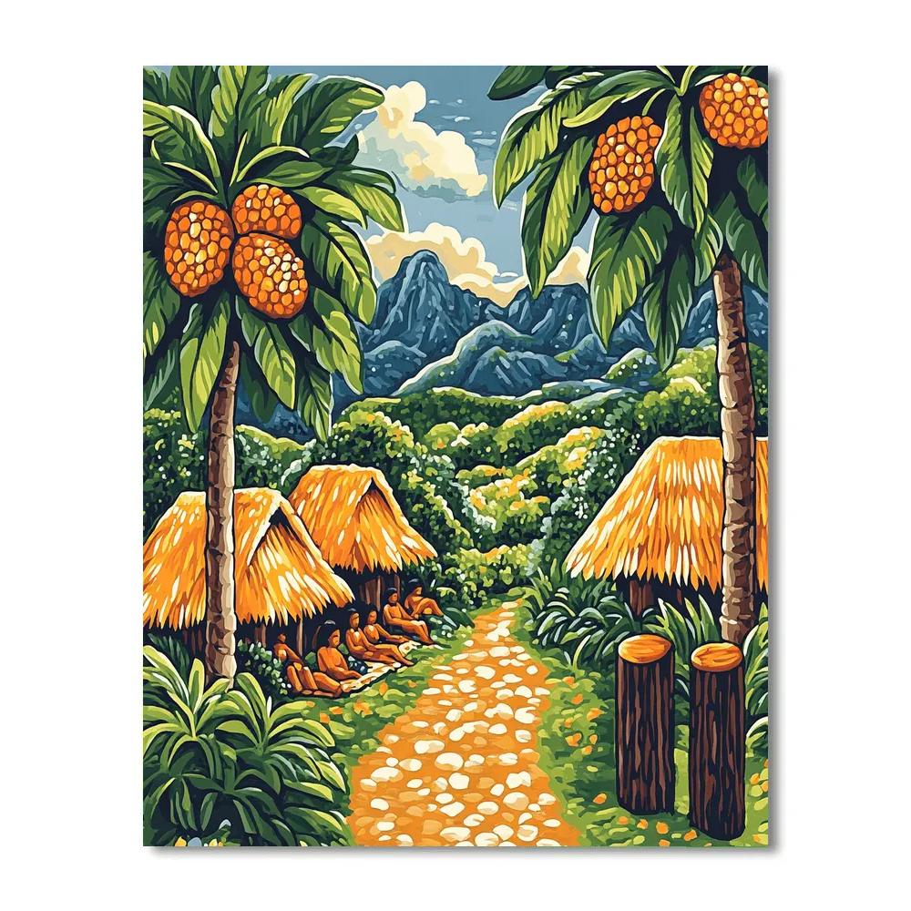 Gauguin Inspired Red Earth Village paint by numbers
