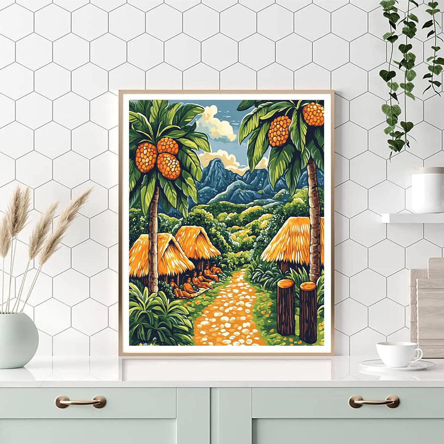 Gauguin Inspired Red Earth Village paint by numbers