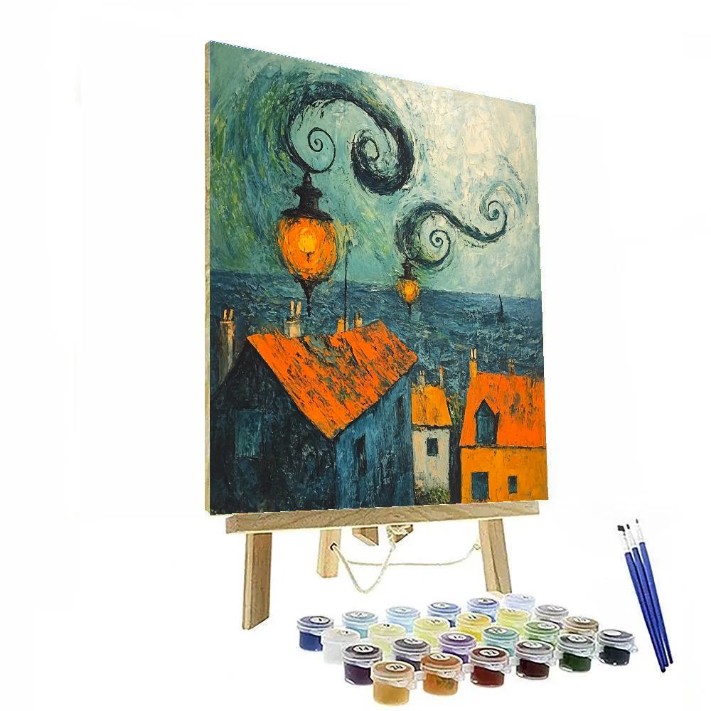 Munch Inspired Snow Storm Street paint by numbers