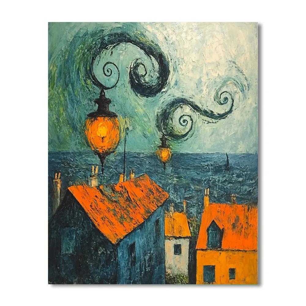Munch Inspired Snow Storm Street paint by numbers