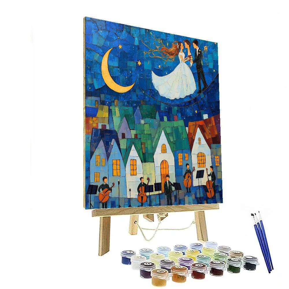 Chagall Inspired Blue Wedding Village Paint by numbers art