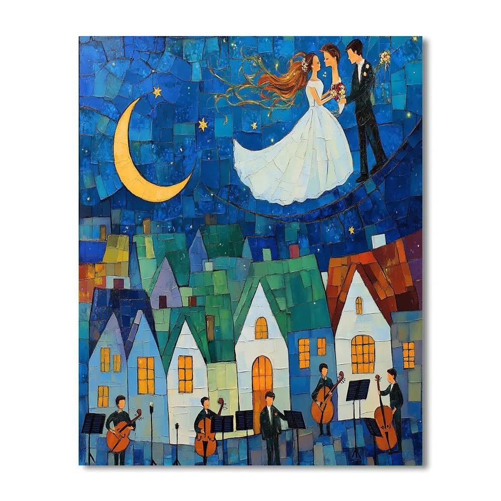 Chagall Inspired Blue Wedding Village Paint by numbers art