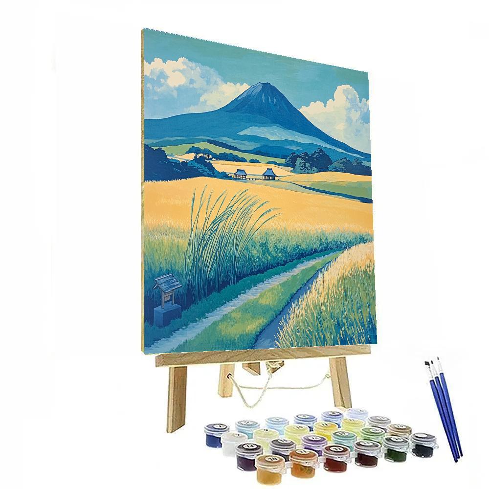 Hokusai Inspired Wind Over Rice Fields painting number kit