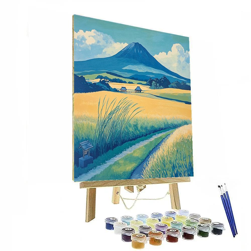 Hokusai Inspired Wind Over Rice Fields painting number kit