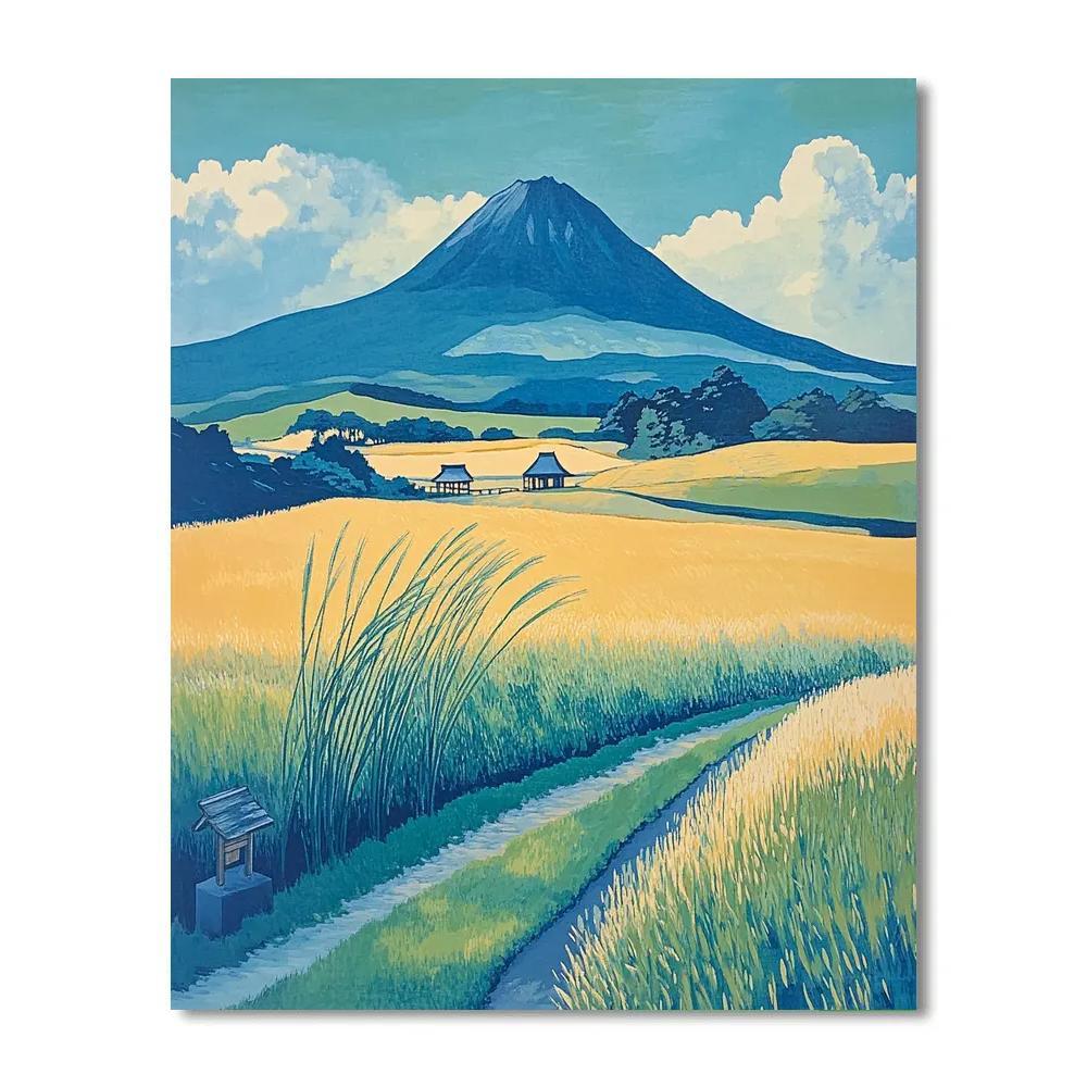 Hokusai Inspired Wind Over Rice Fields painting number kit