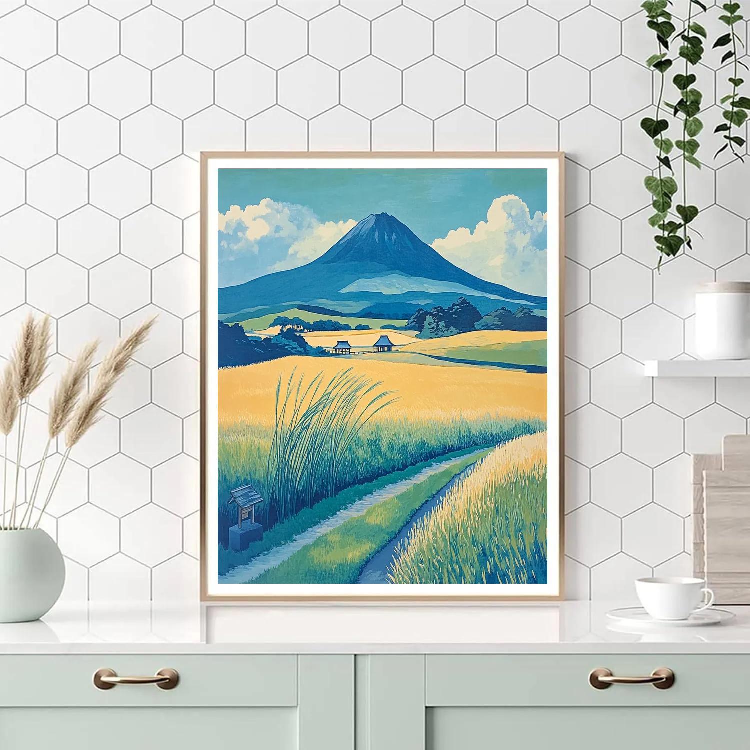 Hokusai Inspired Wind Over Rice Fields painting number kit