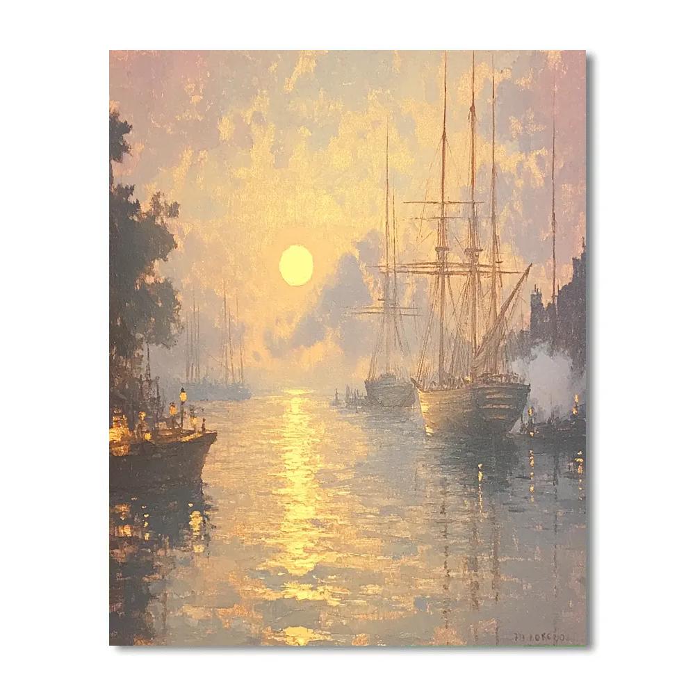 Turner Inspired Burning Sunset Harbor DIY paint by numbers
