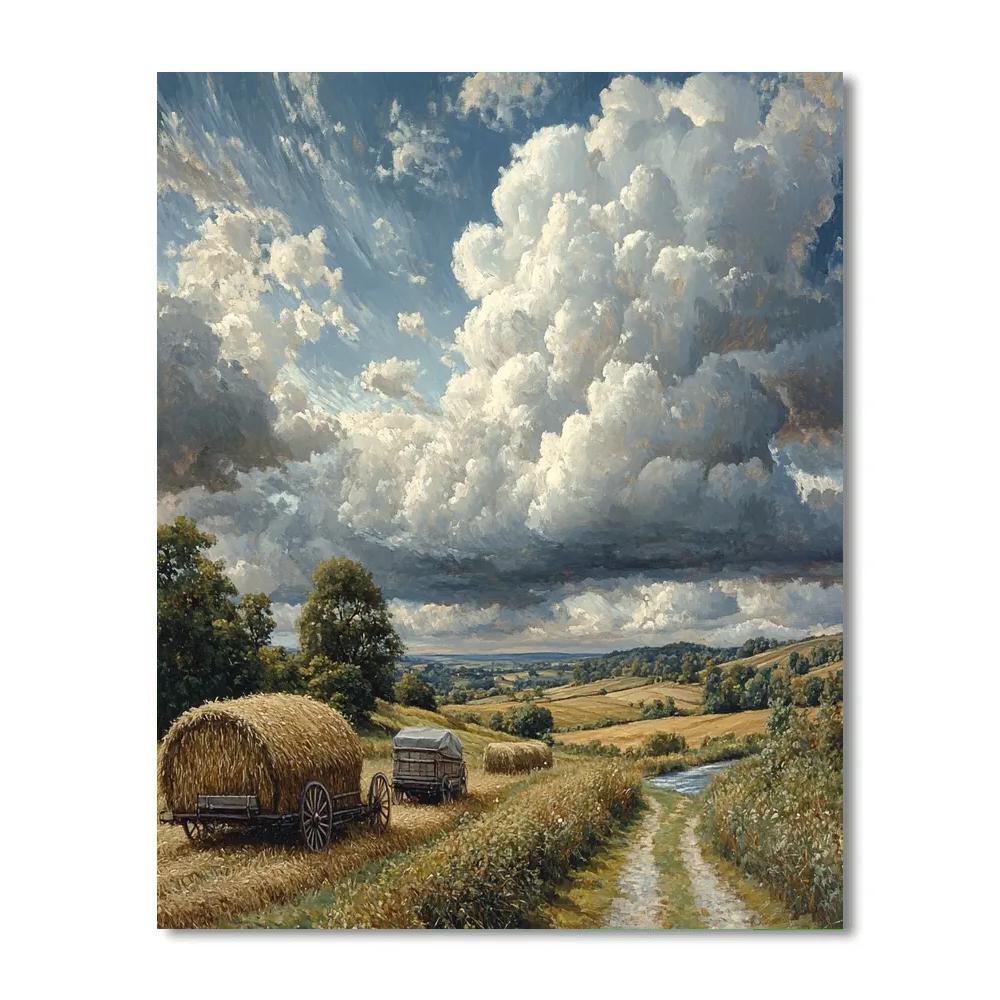 Constable Inspired Hayfield Clouds Number painting