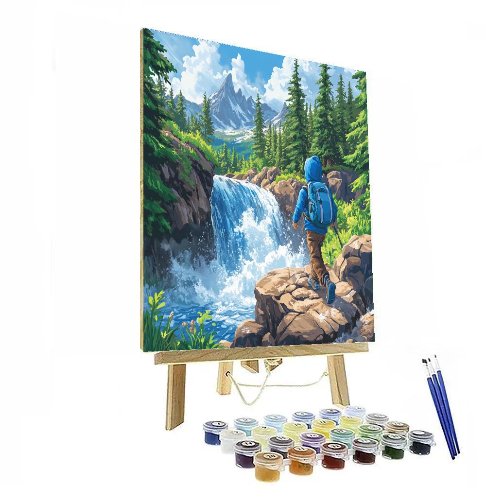 Dewey Duck Waterfall Cliff Trail Disney Inspired Painting by numbers kit