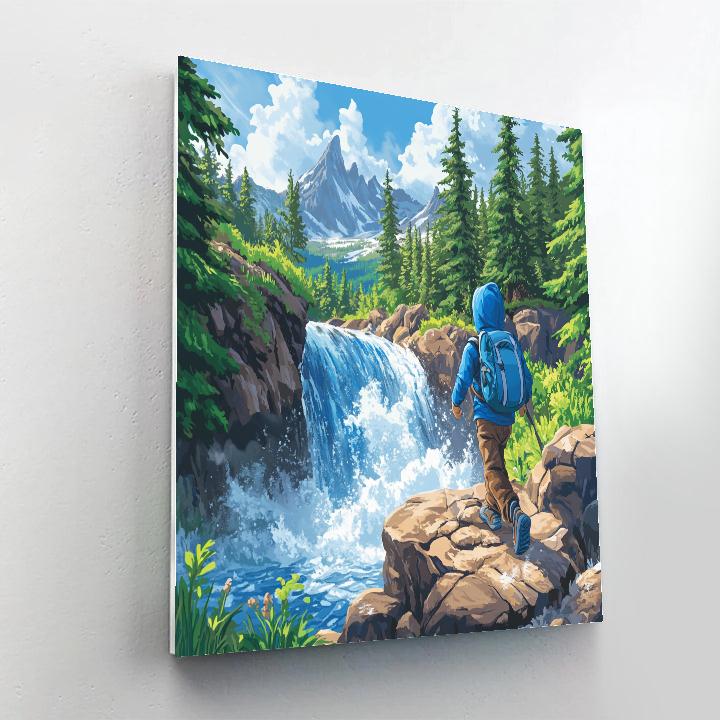 Dewey Duck Waterfall Cliff Trail Disney Inspired Painting by numbers kit