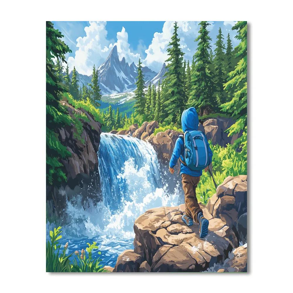 Dewey Duck Waterfall Cliff Trail Disney Inspired Painting by numbers kit