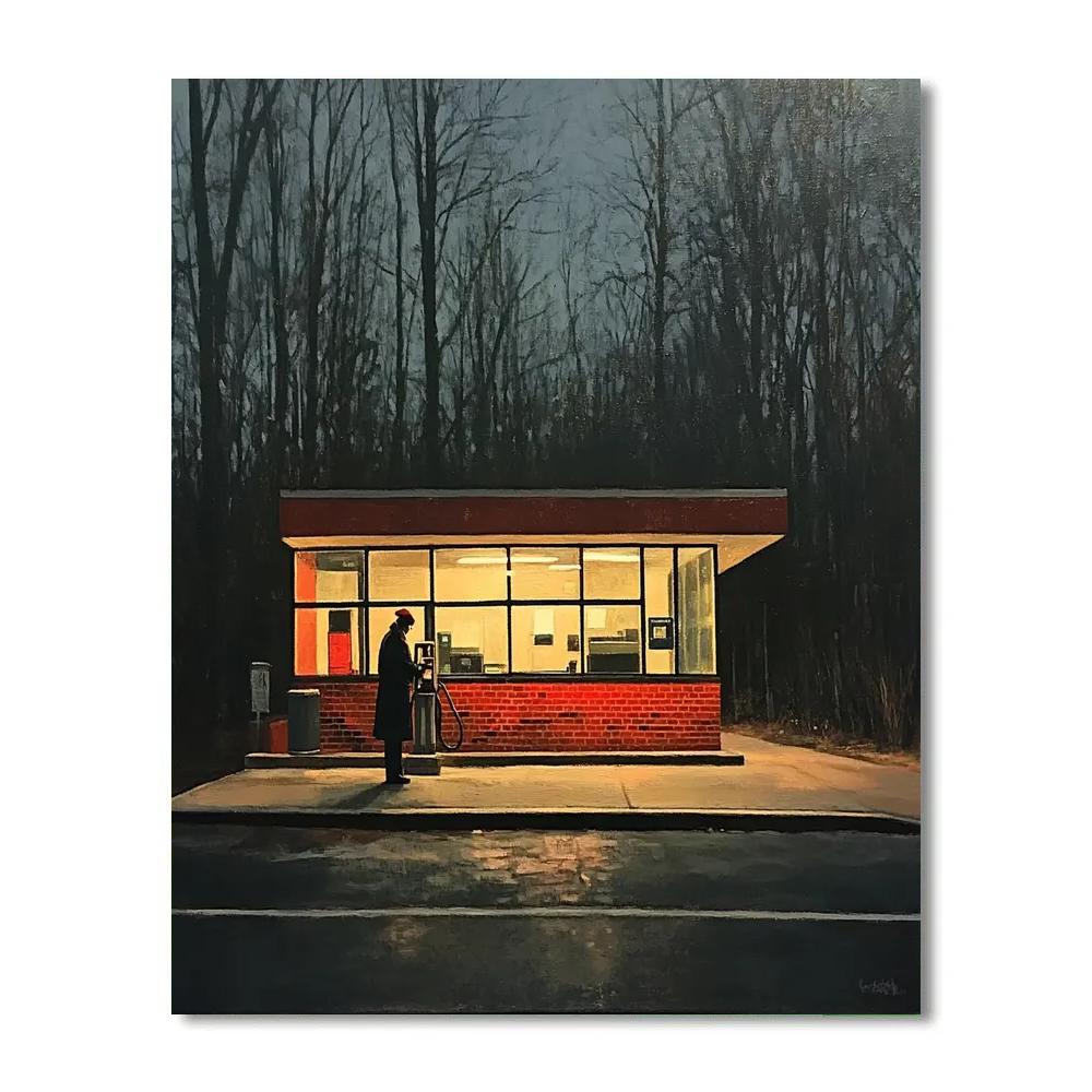 Hopper Inspired Silent Gas Station Painting by numbers kit