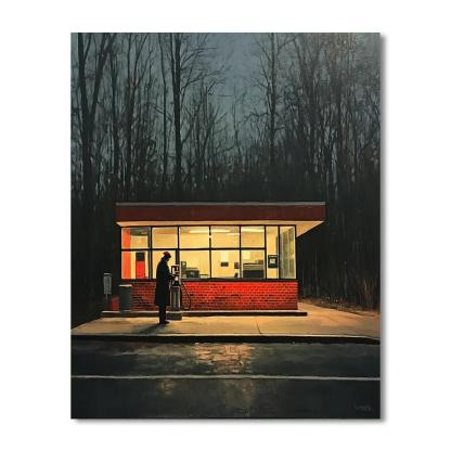 Hopper Inspired Silent Gas Station Painting by numbers kit