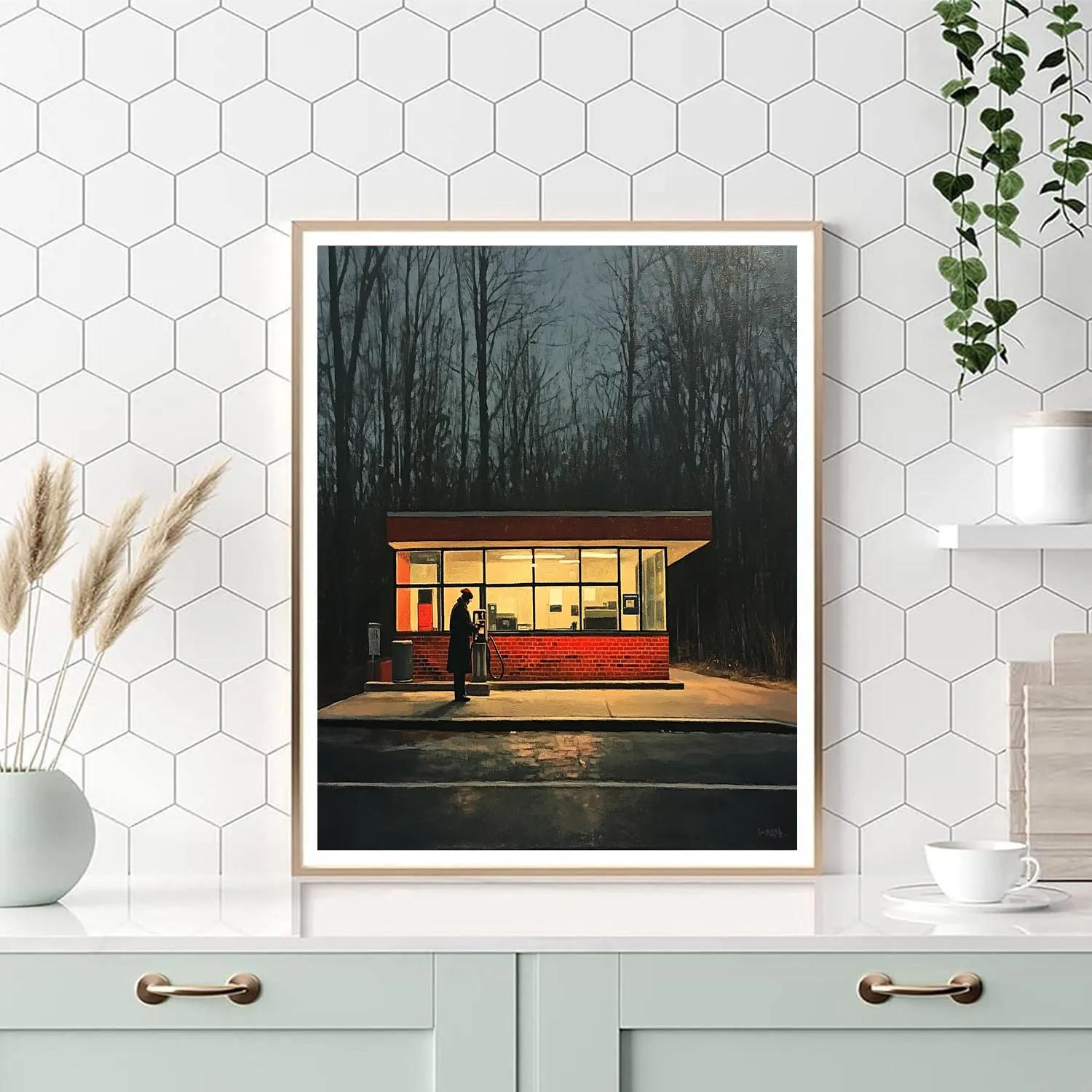 Hopper Inspired Silent Gas Station Painting by numbers kit