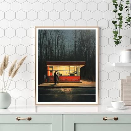 Hopper Inspired Silent Gas Station Painting by numbers kit