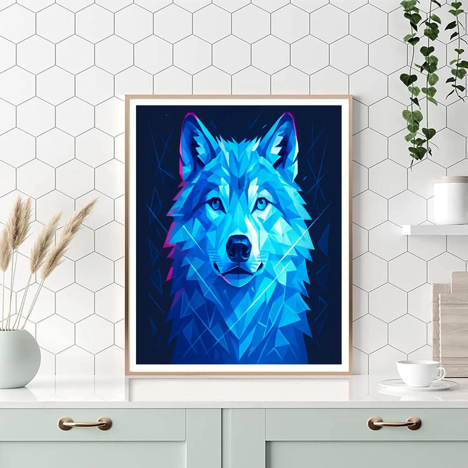 Prismatic Glacier Wolf Stare Number painting