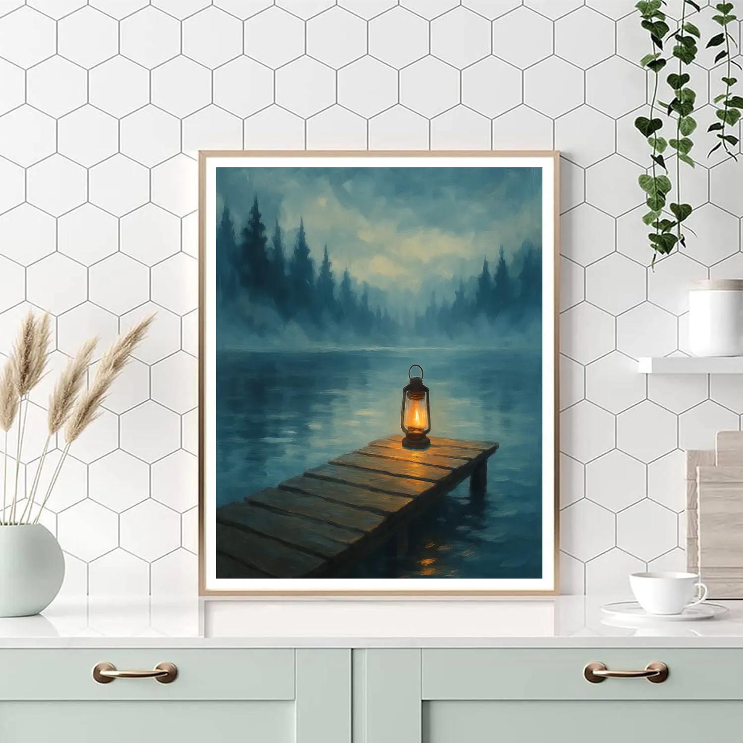 Candlelit Dock At Misty Blue Hour paint by numbers