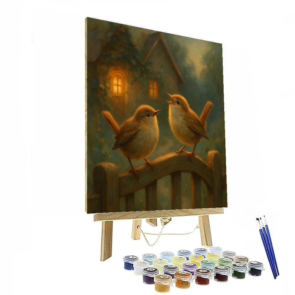 Lantern Light Wrens At The Cottage Gate paint by number
